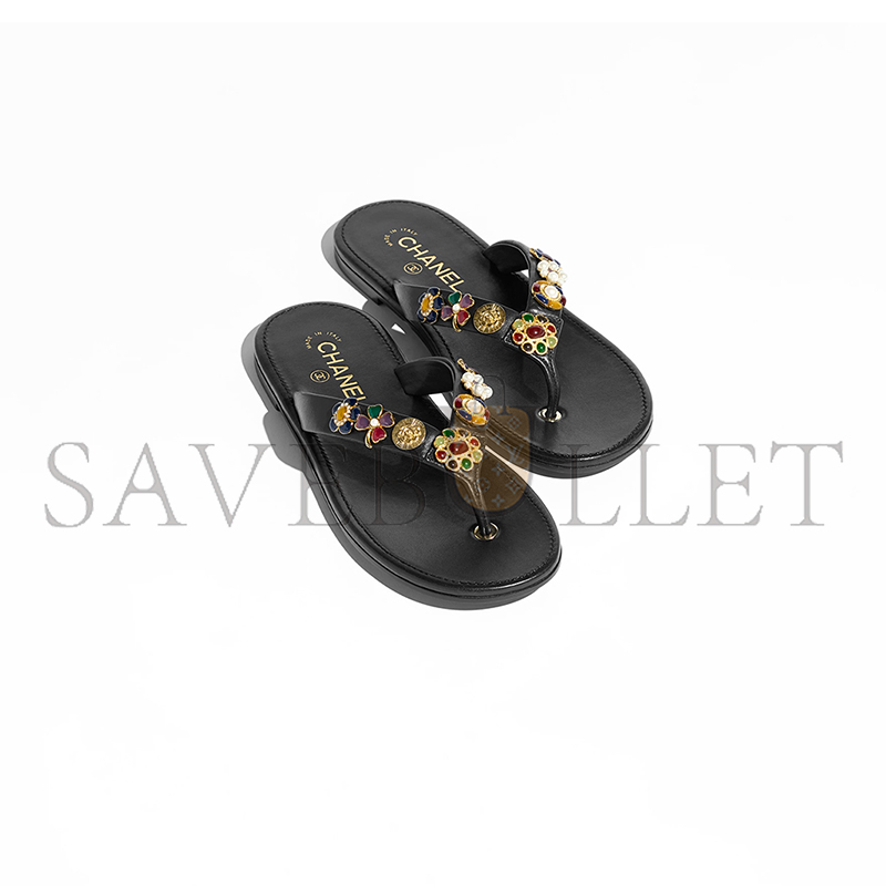CHANEL THONGS LAMBSKIN & METAL BLACK G46304 